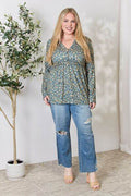 Heimish Full Size Floral Half Button Long Sleeve Blouse - Hovatok
