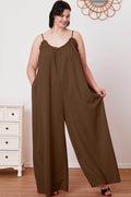 Double Take Full Size Ruffle Trim Tie Back Cami Jumpsuit with Pockets - Hovatok