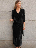 Surplice Puff Sleeve Midi Dress - Hovatok