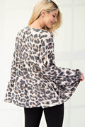 Celeste Full Size Leopard V-Neck Balloon Sleeve Blouse - Hovatok