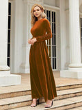 Tie Front Round Neck Long Sleeve Maxi Dress - Hovatok