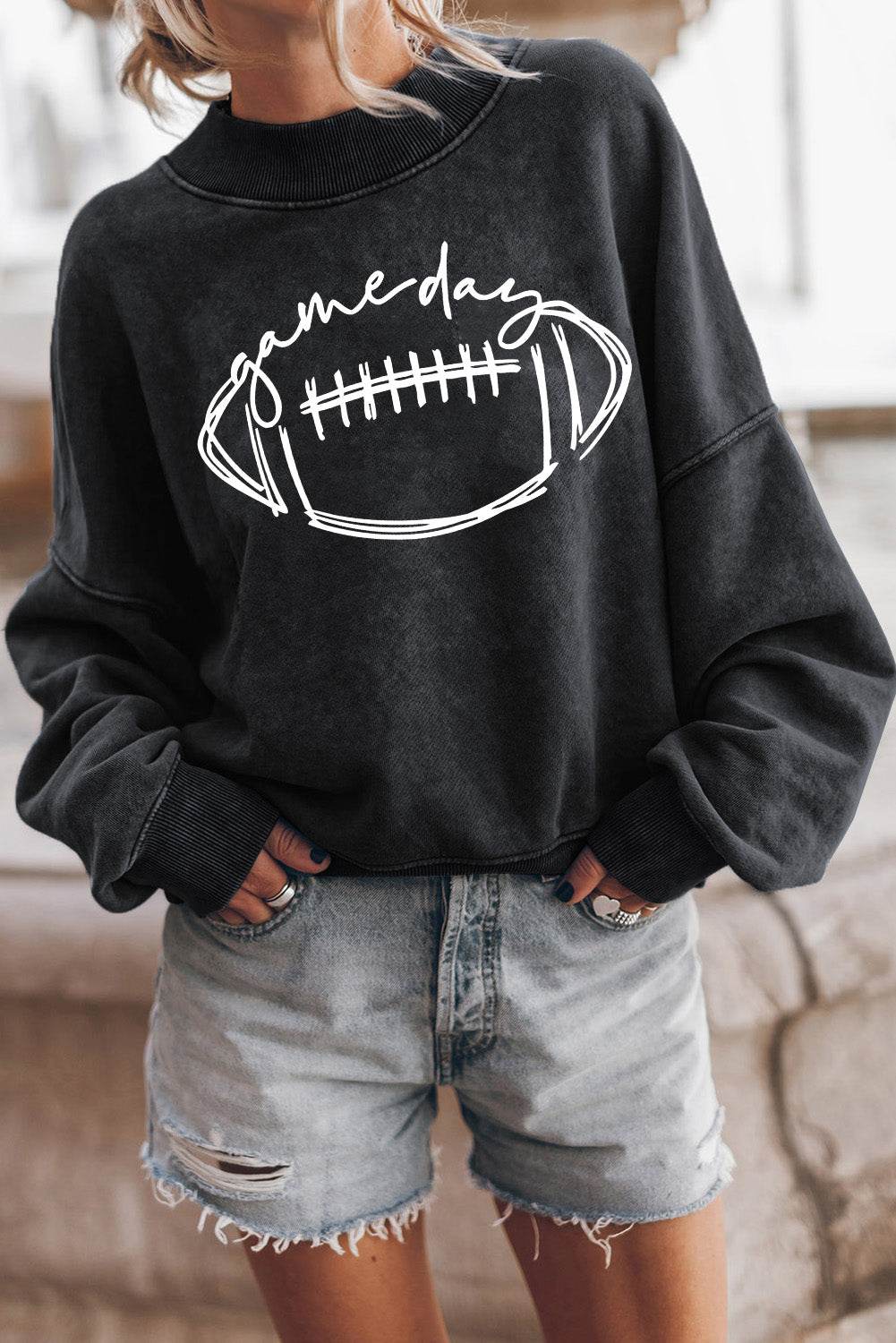 Round Neck Long Sleeve FOOTBALL Graphic Sweatshirt - Hovatok