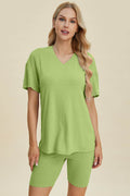 Basic Bae Full Size Ribbed V-Neck Short Sleeve Top and Shorts Set - Hovatok