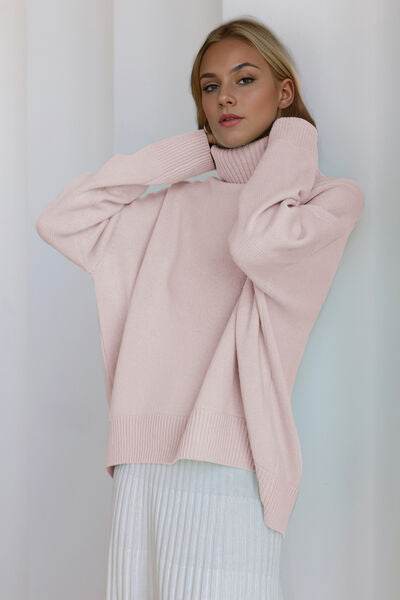 Basic Bae Turtleneck Dropped Shoulder Long Sleeve Sweater - Hovatok