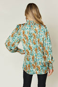 Double Take Full Size Printed Smocked Long Sleeve Blouse - Hovatok