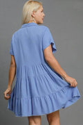 Umgee Full Size Raw Hem Folded Sleeve Tiered Dress Plus Size - Hovatok