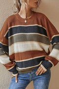 Contrast Striped Round Neck Long Sleeve Sweater - Hovatok