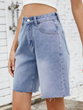 Washed Raw Hem Denim Shorts - Hovatok