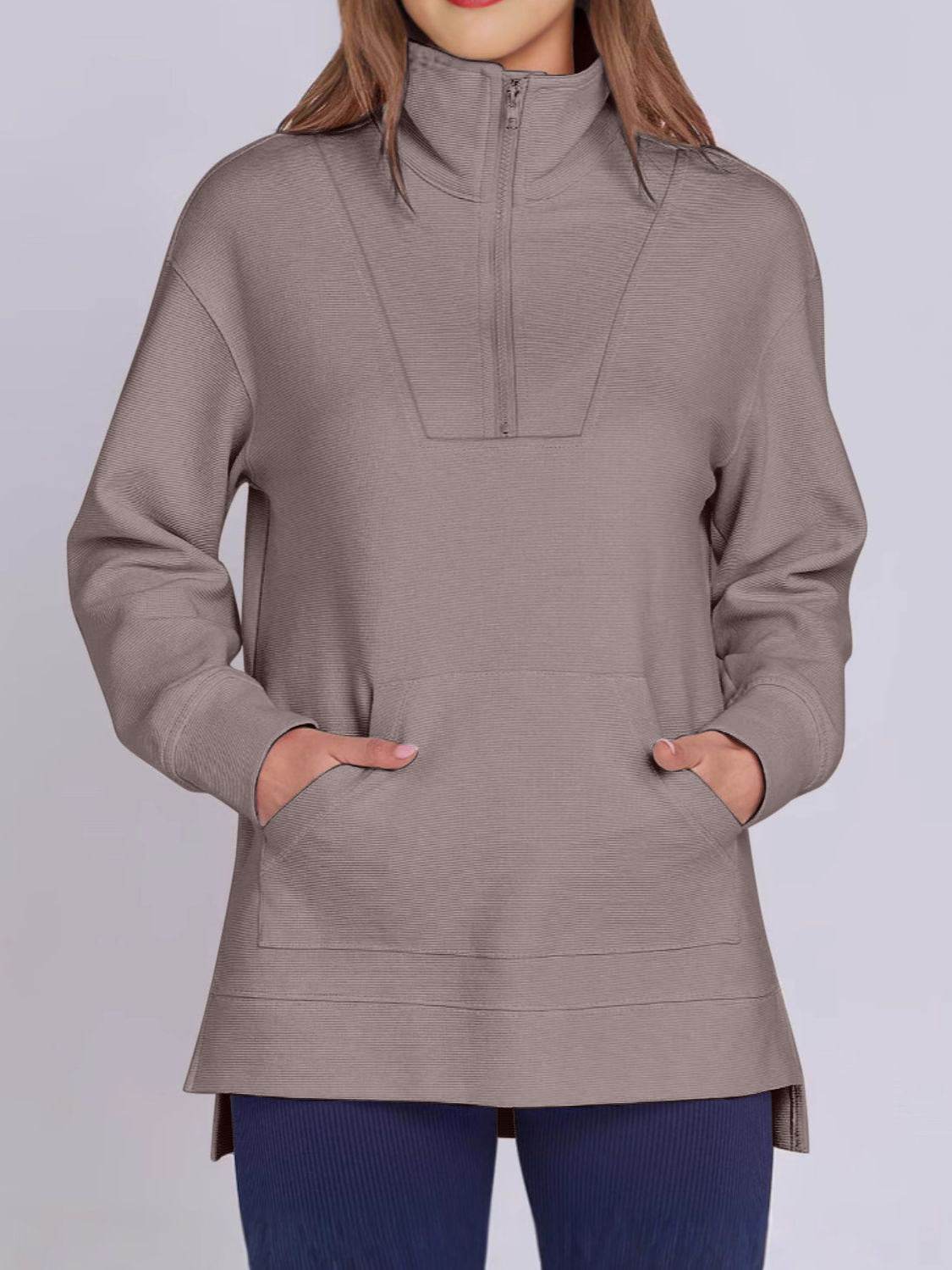 ฺHigh-Low Quarter Zip Long Sleeve Sweatshirt - Hovatok