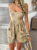 Devine Flower Wide Strap Overalls with Pockets - Hovatok