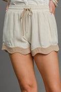 Umgee Full Size Color Blocked Scalloped Hem Shorts Plus Size - Hovatok