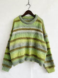 Striped Round Neck Long Sleeve Sweater - Hovatok