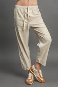 Umgee Full Size Drawstring Elastic Waistband Linen Blend Pants Plus Size - Hovatok