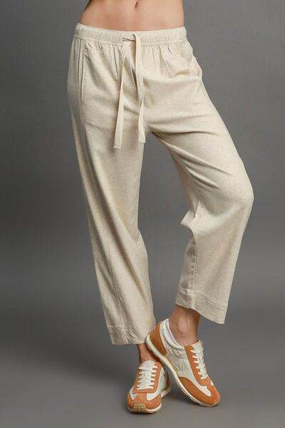 Umgee Full Size Drawstring Elastic Waistband Linen Blend Pants Plus Size - Hovatok