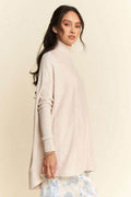 Davi & Dani High-Low Turtleneck Long Sleeve Knit Top - Hovatok