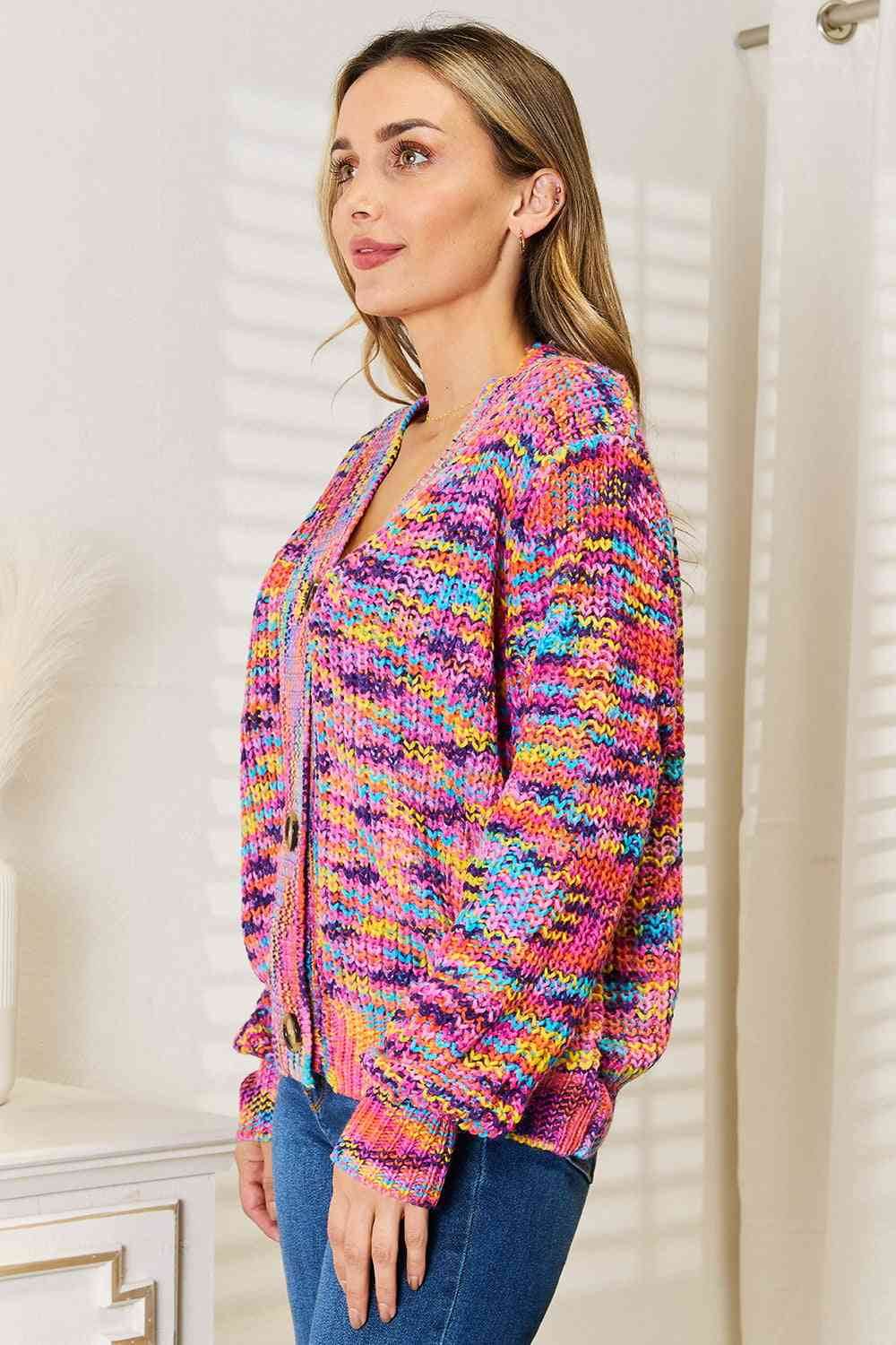 Angel Wings Woven Right V-Neck Long Sleeve Cardigan - Hovatok