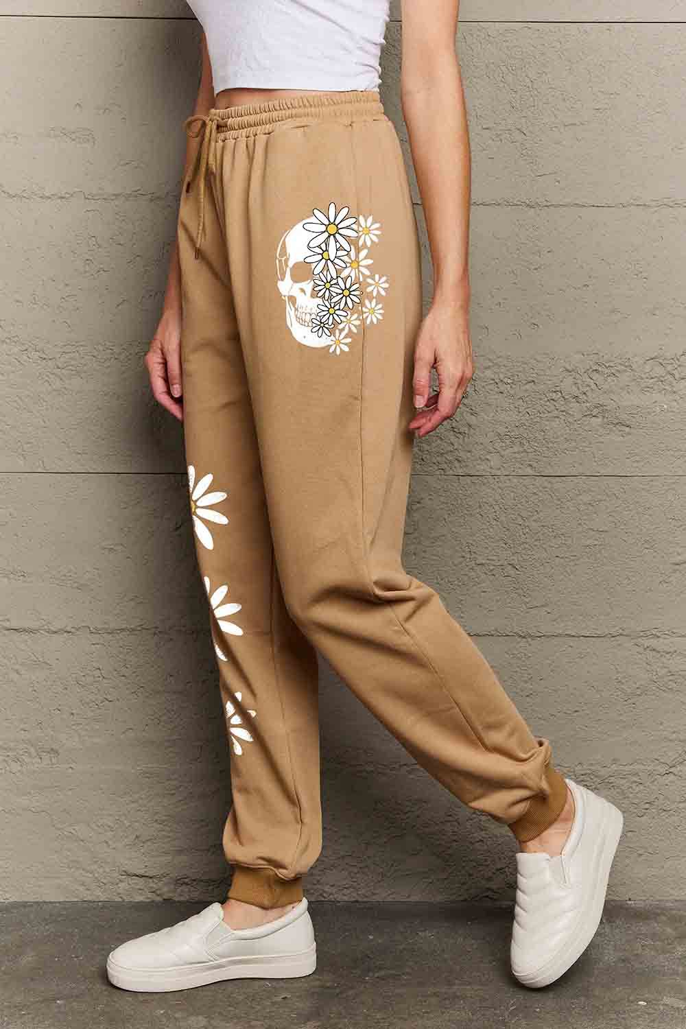 Simply Love Simply Love Full Size Drawstring Flower & Skull Graphic Long Sweatpants - Hovatok