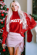 Double Take Full Size Merry Christmas Turtleneck Long Sleeve Sweater - Hovatok