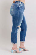 Judy Blue Full Size Button Fly Distressed Jeans with Pockets Plus Size - Hovatok