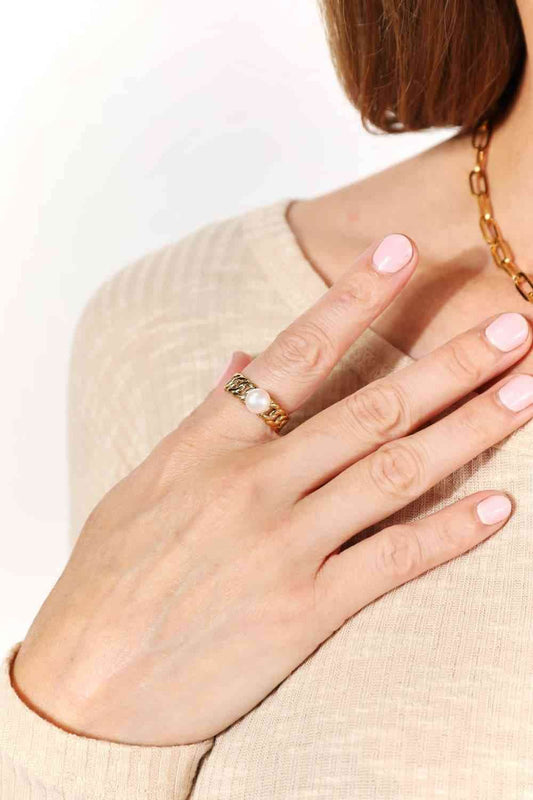 Adored Pearl Stainless Steel Open Ring - Hovatok