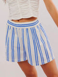 Striped Elastic Waist Shorts - Hovatok