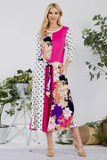 Celeste Full Size Multi Pattern Front Tie Midi Dress Plus Size - Hovatok