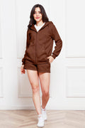 Zip Up Drawstring Hoodie and Shorts Set - Hovatok