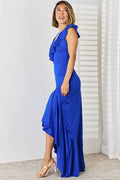 Ruffled V-Neck High-Low Dress - Hovatok