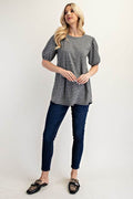 Celeste Full Size Gingham Print Top With Puff Sleeves Plus Size - Hovatok