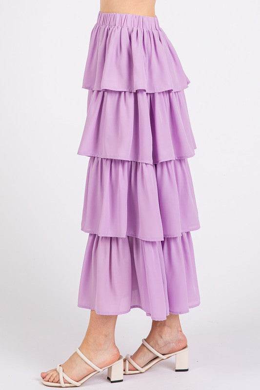Mittoshop Chiffon Ruffle Layer Elastic Waist Midi Skirt - Hovatok