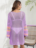 Openwork Contrast Long Sleeve Cover-Up - Hovatok