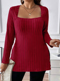 Plus Size Square Neck Long Sleeve Top - Hovatok