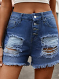 Distressed Raw Hem Denim Shorts - Hovatok