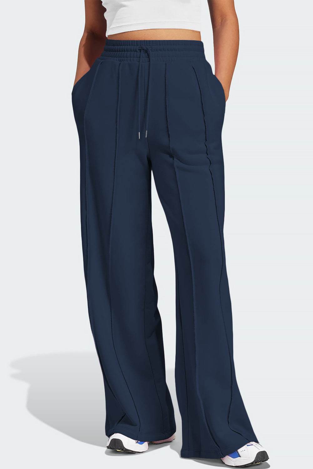 Drawstring Wide Leg Active Pants - Hovatok