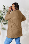 Basic Bae Full Size Ribbed Open Front Cardigan with Pockets - Hovatok