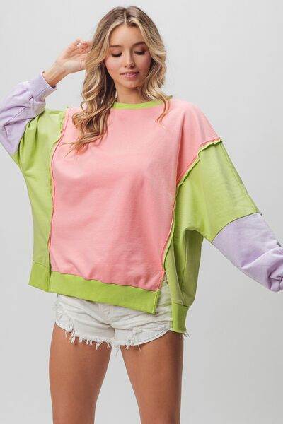 BiBi Washed Color Block Sweatshirt - Hovatok