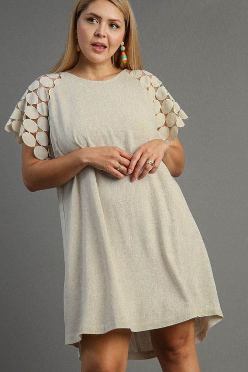 Umgee Full Size Round Neck Mini Dress Plus Size - Hovatok