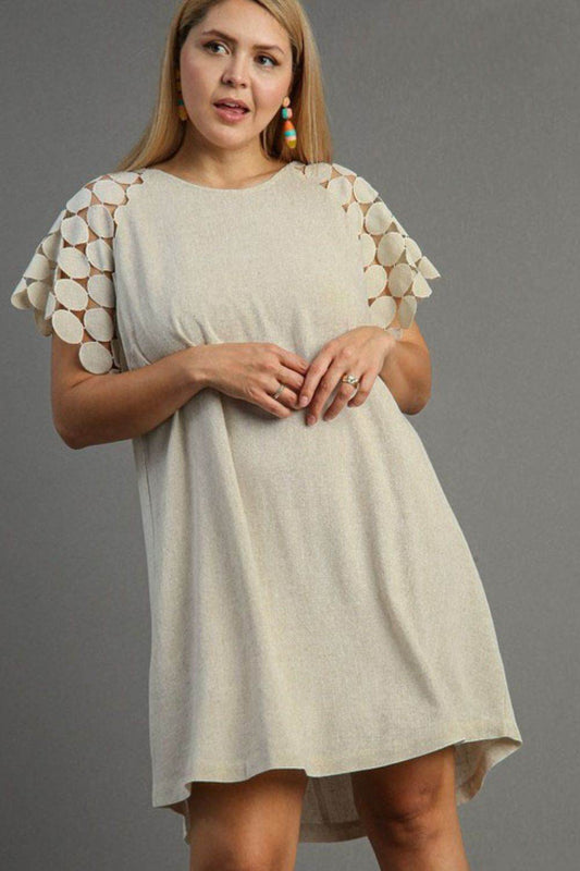 Umgee Full Size Round Neck Mini Dress Plus Size - Hovatok