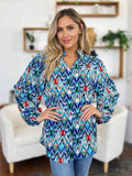 Double Take Full Size Printed Balloon Sleeve Blouse - Hovatok