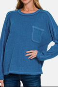 Zenana Full Size Contrast Stitching Brushed Ribbed Hacci Knit Top Plus Size - Hovatok