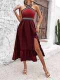 Devine Ruffled Slit Sleeveless Midi Dress - Hovatok