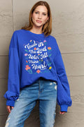 Simply Love Full Size Flower Slogan Graphic Sweatshirt - Hovatok