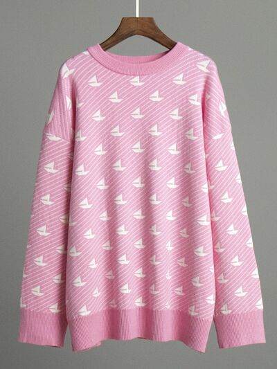 Contrast Round Neck Long Sleeve Sweater - Hovatok