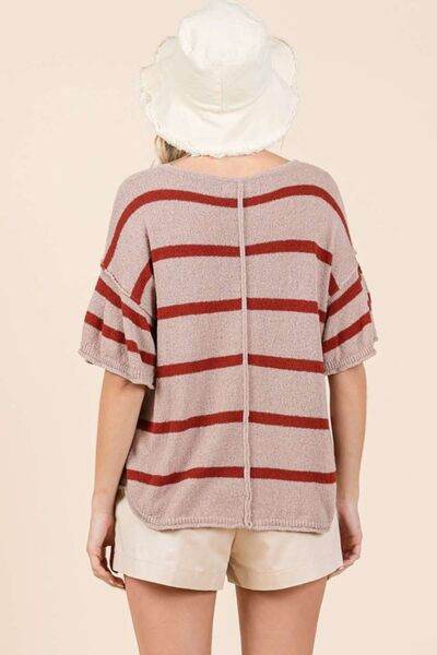 Mittoshop Striped Flounce Sleeve Knit Top - Hovatok