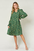 Double Take Full Size Printed Ruffle Hem Long Sleeve Tiered Dress - Hovatok