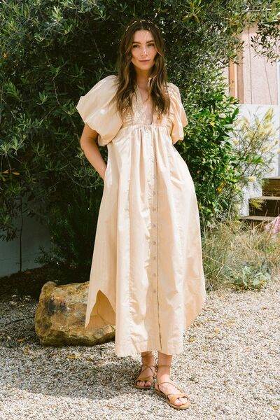 Annie Wear Smocked Puff Sleeve Midi Dress - Hovatok