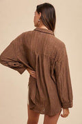 Annie Wear Openwork Button Down Drop Shoulder Shirt - Hovatok