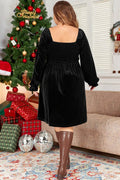 Plus Size Smocked Square Neck Long Sleeve Dress - Hovatok