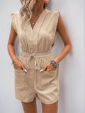 Perfee Drawstring V-Neck Sleeveless Romper - Hovatok