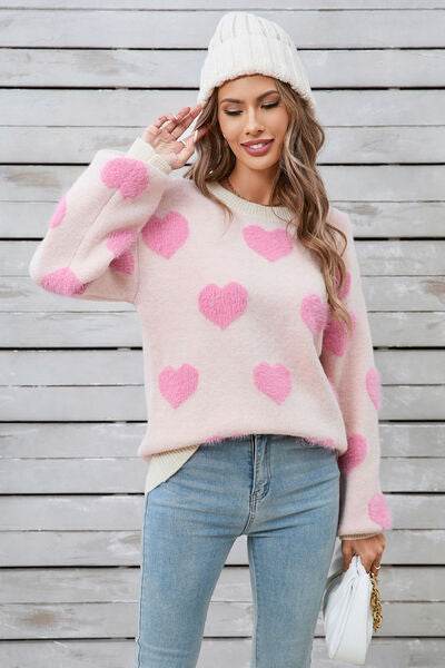 Angel Wings Heart Dropped Shoulder Long Sleeve Sweater - Hovatok